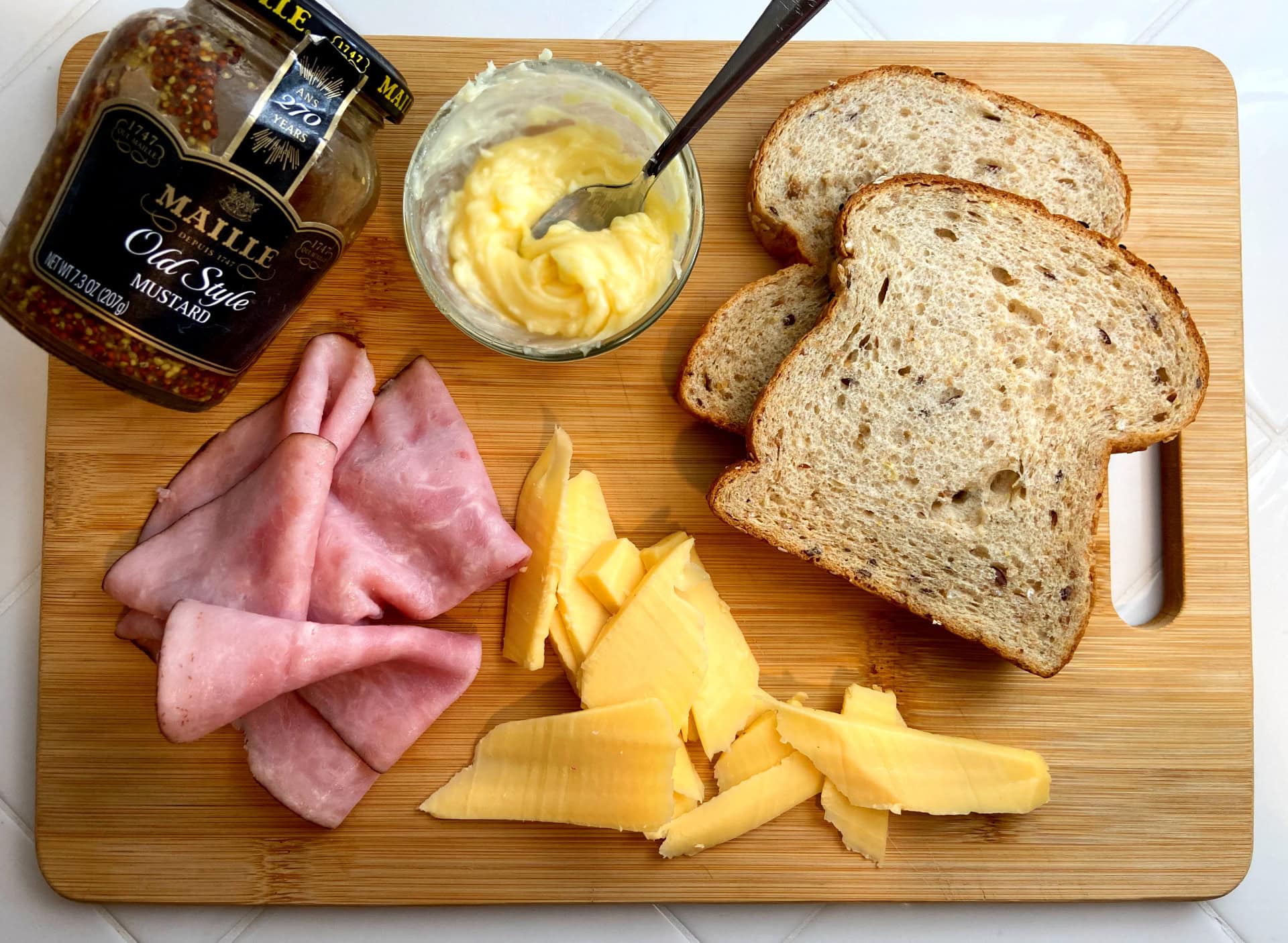 psycho ham and cheese sandwich assembly