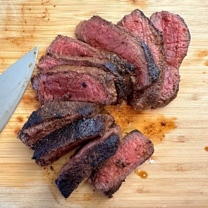 blackened bloody steak